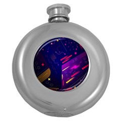 Vector Design Gamming Sytle Retro Art Pattern Round Hip Flask (5 oz)