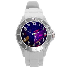 Vector Design Gamming Sytle Retro Art Pattern Round Plastic Sport Watch (L)