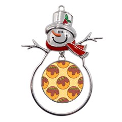 Takoyaki Food Seamless Pattern Metal Snowman Ornament