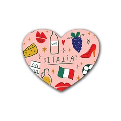 Food Pattern Italia Rubber Coaster (heart) by Sarkoni