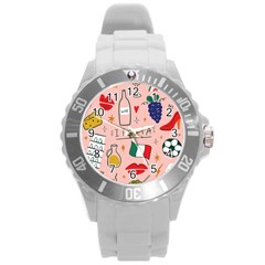 Food Pattern Italia Round Plastic Sport Watch (l) by Sarkoni