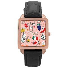 Food Pattern Italia Rose Gold Leather Watch  by Sarkoni