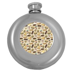 Junk Food Hipster Pattern Round Hip Flask (5 Oz) by Sarkoni