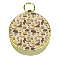 Junk Food Hipster Pattern Gold Compasses by Sarkoni