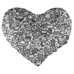 Food Doodle Pattern Large 19  Premium Heart Shape Cushions by Sarkoni