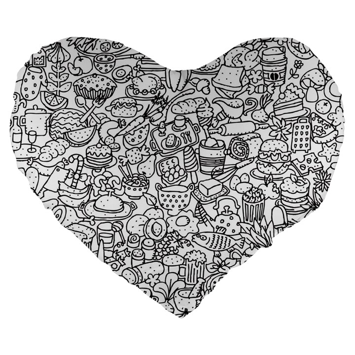 Food Doodle Pattern Large 19  Premium Heart Shape Cushions