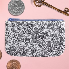 Food Doodle Pattern Large Coin Purse by Sarkoni