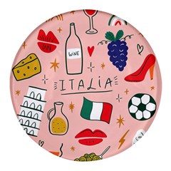 Food Pattern Italia Round Glass Fridge Magnet (4 Pack)