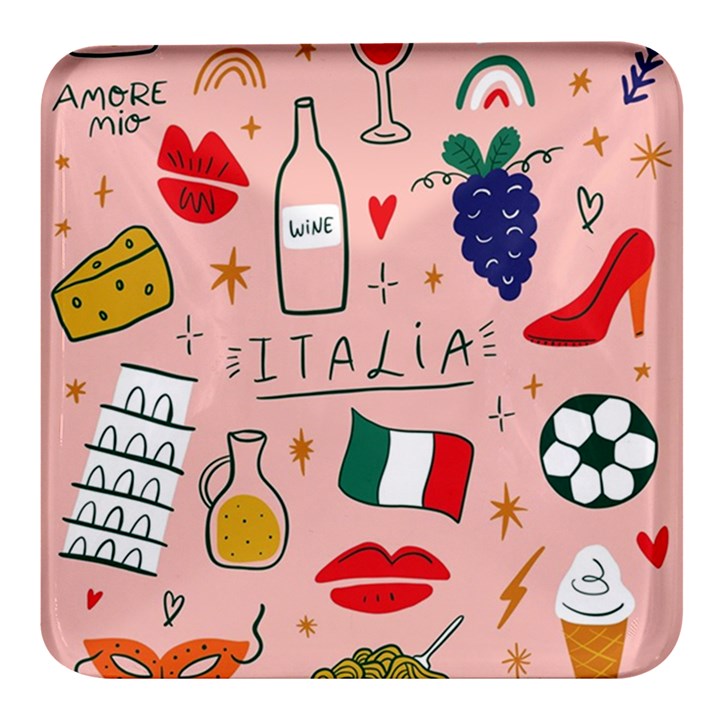 Food Pattern Italia Square Glass Fridge Magnet (4 pack)