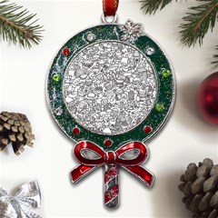 Food Doodle Pattern Metal X mas Lollipop With Crystal Ornament by Sarkoni