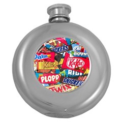 Pop Art Food Cute Patterns Round Hip Flask (5 Oz) by Sarkoni