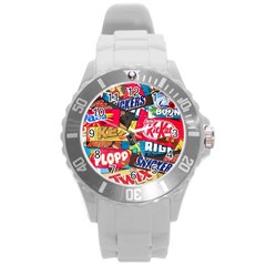 Pop Art Food Cute Patterns Round Plastic Sport Watch (l) by Sarkoni