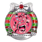 Big Mouth Worm Metal X Mas Ribbon With Red Crystal Round Ornament Front