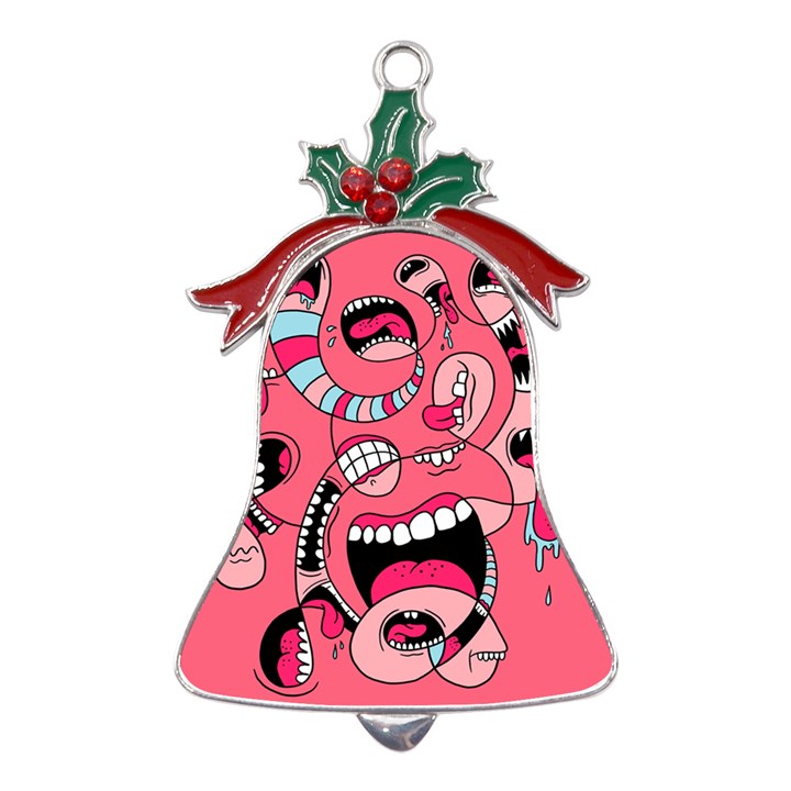 Big Mouth Worm Metal Holly Leaf Bell Ornament