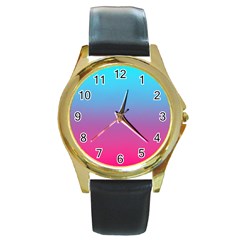 Blue Pink Purple Round Gold Metal Watch by Dutashop