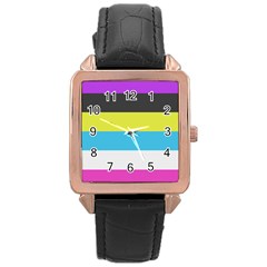 Bigender Flag Copy Rose Gold Leather Watch  by Dutashop