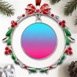 Blue Pink Purple Metal X mas Wreath Ribbon Ornament Front