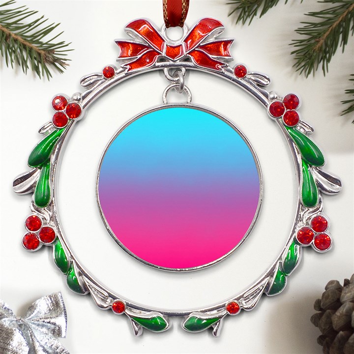 Blue Pink Purple Metal X mas Wreath Ribbon Ornament