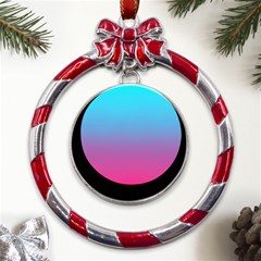 Blue Pink Purple Metal Red Ribbon Round Ornament