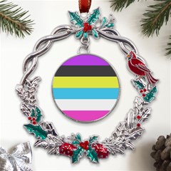 Bigender Flag Copy Metal X mas Wreath Holly Leaf Ornament