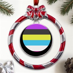 Bigender Flag Copy Metal Red Ribbon Round Ornament