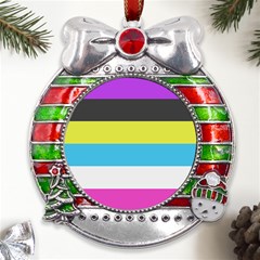 Bigender Flag Copy Metal X mas Ribbon With Red Crystal Round Ornament