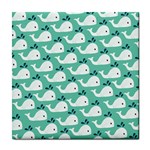 Whale Sea Blue Tile Coaster Front