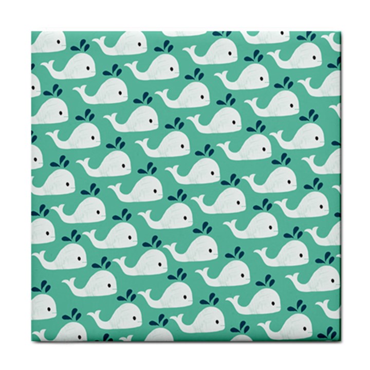 Whale Sea Blue Tile Coaster