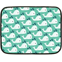 Whale Sea Blue Two Sides Fleece Blanket (mini) by Dutashop