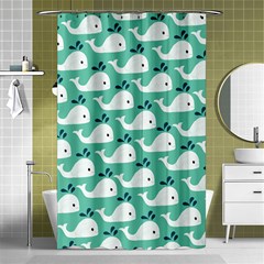 Whale Sea Blue Shower Curtain 48  X 72  (small)  by Dutashop