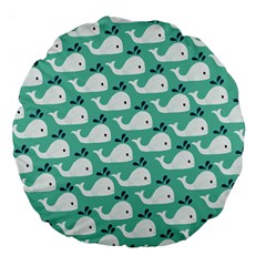 Whale Sea Blue Large 18  Premium Flano Round Cushions by Dutashop