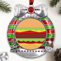 Cake Cute Burger Metal X mas Ribbon With Red Crystal Round Ornament