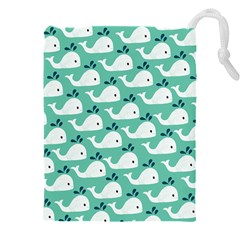 Whale Sea Blue Drawstring Pouch (5xl) by Dutashop