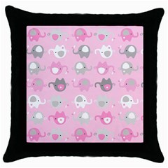 Animals Elephant Pink Cute Throw Pillow Case (black) by Dutashop