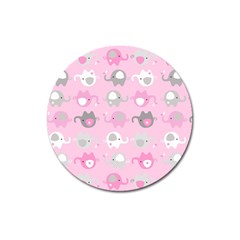 Animals Elephant Pink Cute Magnet 3  (round) by Dutashop