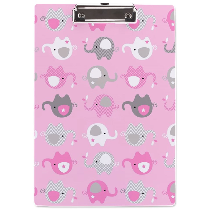 Animals Elephant Pink Cute A4 Acrylic Clipboard