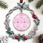 Animals Elephant Pink Cute Metal X mas Wreath Holly leaf Ornament Front