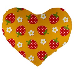 Strawberry Large 19  Premium Flano Heart Shape Cushions by Dutashop