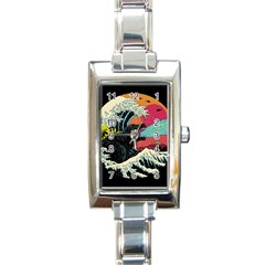 Retro Wave Kaiju Godzilla Japanese Pop Art Style Rectangle Italian Charm Watch by Modalart