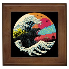 Retro Wave Kaiju Godzilla Japanese Pop Art Style Framed Tile by Modalart