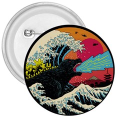 Retro Wave Kaiju Godzilla Japanese Pop Art Style 3  Buttons