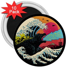 Retro Wave Kaiju Godzilla Japanese Pop Art Style 3  Magnets (10 Pack)  by Modalart