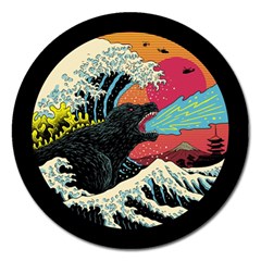 Retro Wave Kaiju Godzilla Japanese Pop Art Style Magnet 5  (round) by Modalart