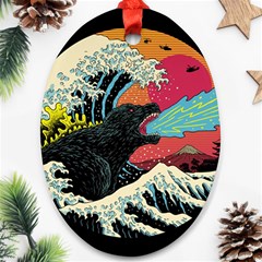 Retro Wave Kaiju Godzilla Japanese Pop Art Style Oval Ornament (two Sides) by Modalart