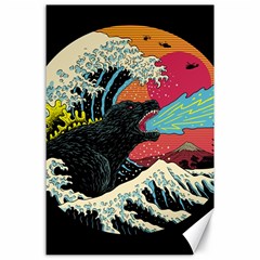 Retro Wave Kaiju Godzilla Japanese Pop Art Style Canvas 24  X 36  by Modalart