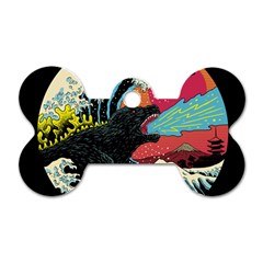 Retro Wave Kaiju Godzilla Japanese Pop Art Style Dog Tag Bone (two Sides) by Modalart