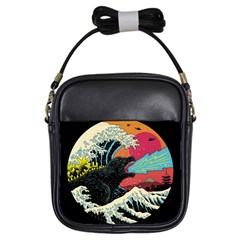 Retro Wave Kaiju Godzilla Japanese Pop Art Style Girls Sling Bag by Modalart