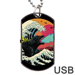 Retro Wave Kaiju Godzilla Japanese Pop Art Style Dog Tag Usb Flash (two Sides) by Modalart