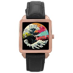 Retro Wave Kaiju Godzilla Japanese Pop Art Style Rose Gold Leather Watch  by Modalart