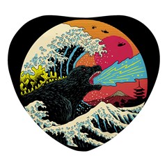 Retro Wave Kaiju Godzilla Japanese Pop Art Style Heart Glass Fridge Magnet (4 Pack) by Modalart